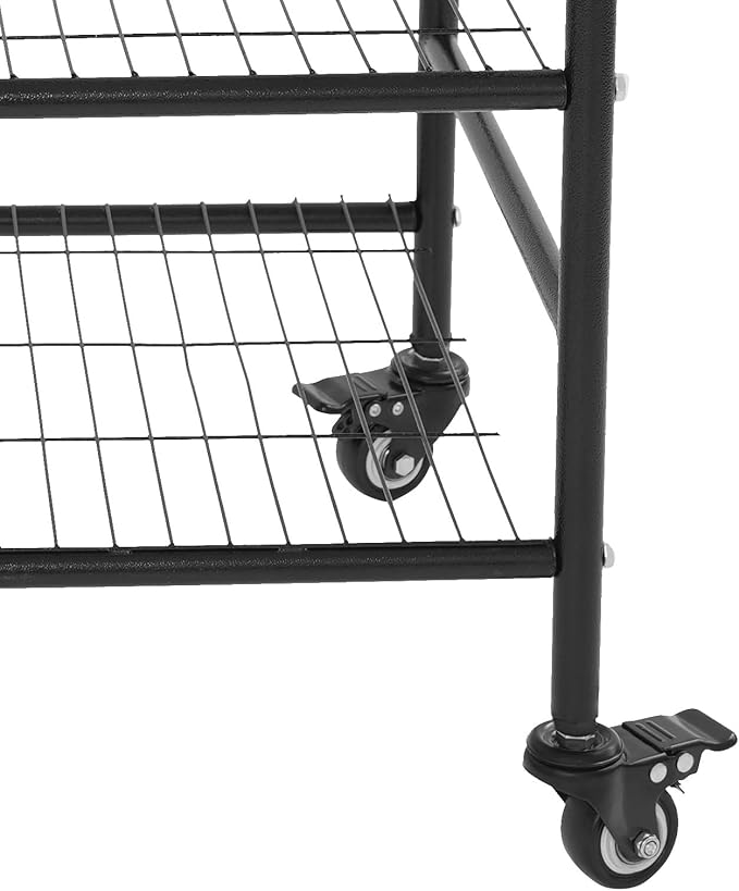 Rolling Laundry Basket on Wheels, 3-Tier Garment Storage Cart, Metal Wire Laundry Hamper Cart for Laundry Room, Bathroom, Bedroom (Black)