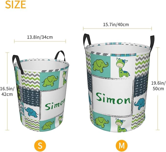 Jungle Animal Customized Laundry Basket with Name Collapsible Waterproof Organizer Bin Laundry Hamper with Handle for Clothes Toys Bedroom.