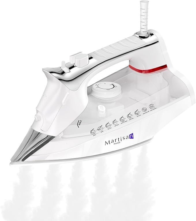 Martisan Steam Iron for clothes, 1800W, Nano Ceramic Soleplate, Dynamic Steam Burst, Precise Thermostat for All Fabrics, Auto-off, Fast Heating, Self-Clean, 4-in-1 Iron, Anti-Drip, Anti-Calc, White