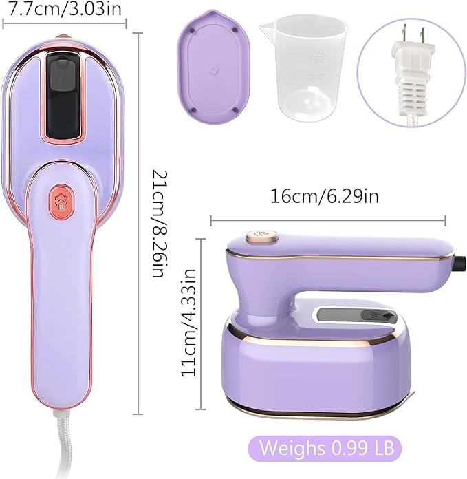 Mini Steam Iron for Clothes, Travel Steamer for Clothes Portable, Micro Steam Iron Mini Handheld Steamer Support Dry And Wet Ironing for Home Travel （Purple）