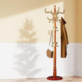 Coat Rack Freestanding, Wooden Coat Tree Stand with 14 Hooks, Easy Assembly with Stable Disc Base for Bedroom, Hallway, Entrance Office for Hats, Coats, Scarves (Begonia color)
