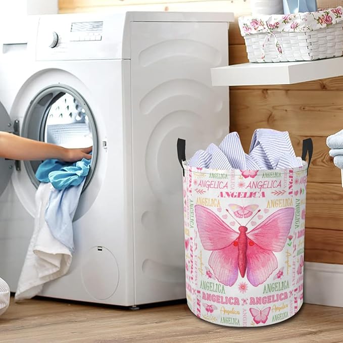 Butterfly Laundry Basket,Personalized Laundry Hamper for Boys Girls,Custom Laundry Basket With Name, Customized Dirty Clothes Hamper for Bathroom Bedrooms,S-16.5"X 13.8"