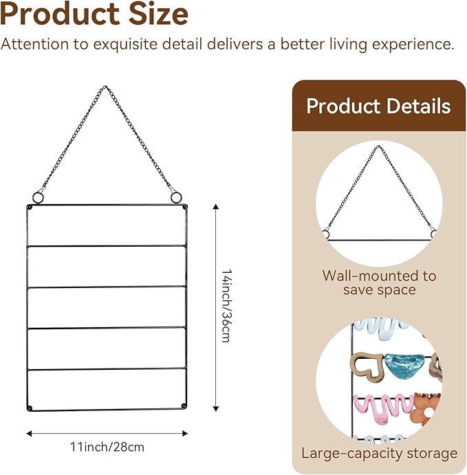 SNOWSTAR Hair Claw Clip Organizer,5-Tier Wall Hanging Hair Clip Holder and Storage for Women Girls,Claw Clip Hanger Home Decor for Wall,Door,Closet