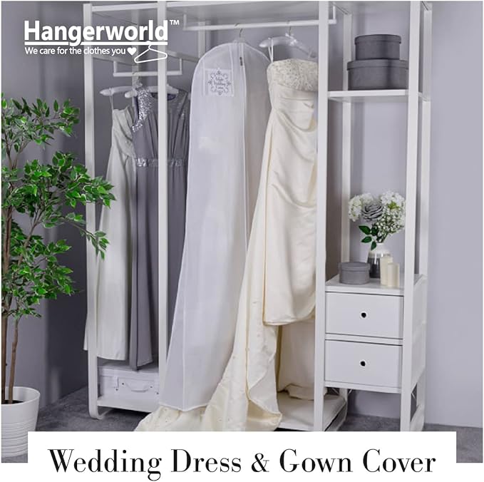HANGERWORLD 72inch Breathable Wedding Gown Long Dress Hanging Garment Bag for Closet Storage (White)