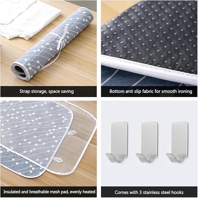 OLizee® Hanging Over Door Ironing Mat with 5 Hooks Clothes Ironing Mat Ironing Press Pad Garment Steamer Ironing Glove Ironing Scorch Mesh for Home and Travel Use