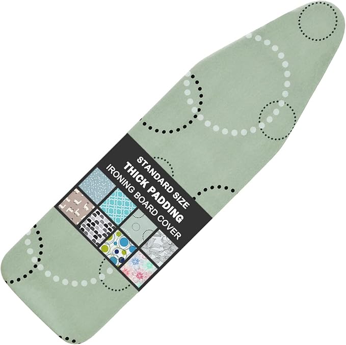 Ironing Board Cover and Pad Standard Size 15" x 54",3 Pairs of Hook and Loop Fastener Straps,Elastic Edges,Cotton Iron Board Cover with Scorch Resistant Thick Padding(Geometric Circle)