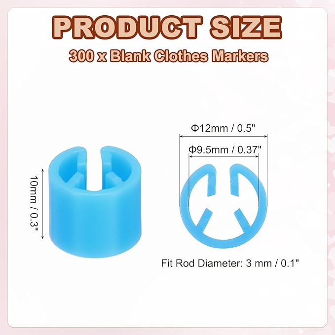 PATIKIL 300 Pcs Clothes Hanger Marker Blank Plastic Garment Tags Size Hanger Markers Fit 3mm Rod for Garment Color Coding Snap Labels Accessories, Blue