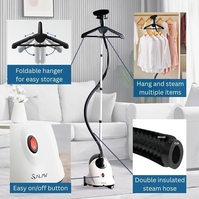 SALAV GS18-DJ/120 White Performance Series Garment Steamer with Folding Hanger (Renewed)