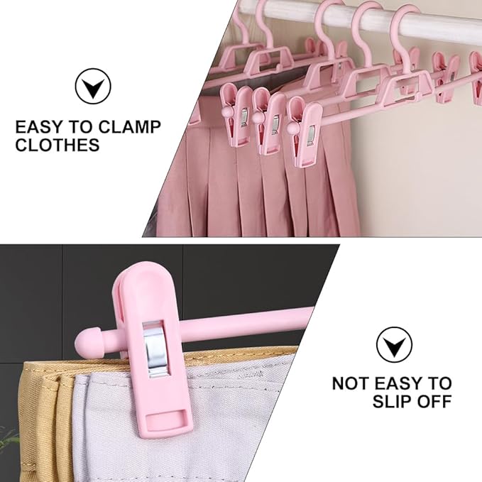 DOITOOL 10 Pcs Pants Hangers with Clips, Space Saving Plastic Hangers, Skirt Hangers for Kids, Women and Girls, Non-Slip Clothes Hangers with Clips for Closet or Laundry Use