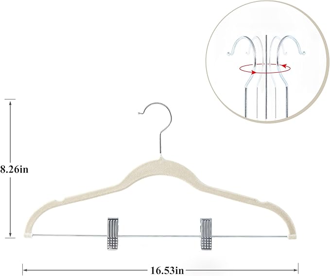 VECELO Premium Velvet Clothes Hangers Suit with Metal Clips (20 Pack)-Non Slip & Space-Saving with 1 Magic Hangers & 2 Tie Rack Excellent for Men and Women