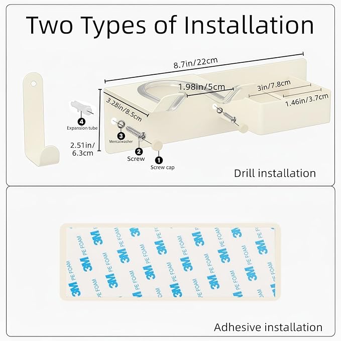 Hair Dryer and Straightener Holder, Upgraded Hair Straightener Holder with Cable Hook, Stainless Steel Universal Hair Dryer Wall Mount Waterproof for Bathroom Space-Saving White