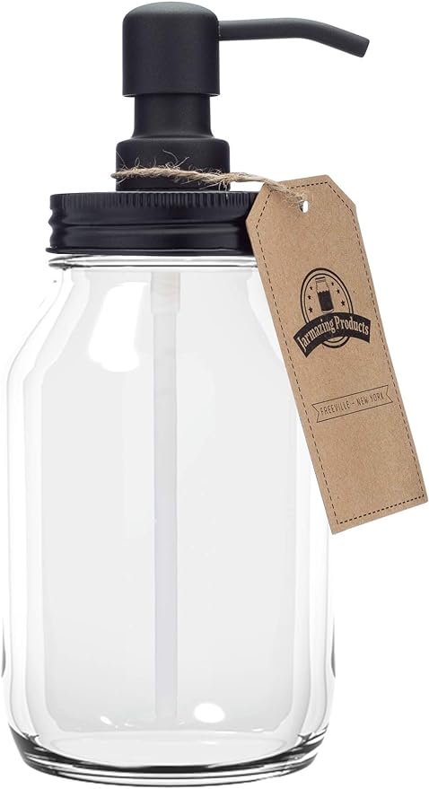 Jarmazing Products Quart-Size Mason Jar Soap Dispenser - Black - with 32 Ounce Clear Mason Jar