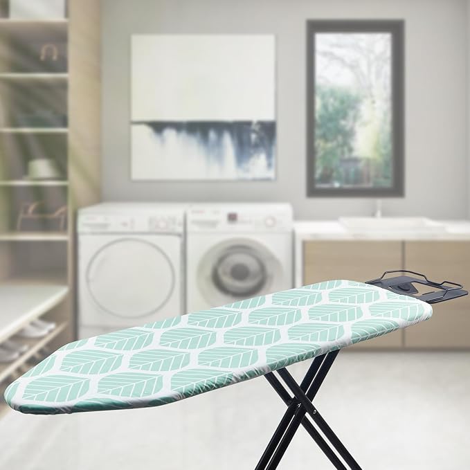 Seiritex Extra Wide Ironing Board Cover with Padding 18 x 54 inch Heat Reflective with Hook and Loop Fasteners, Thick Padding with Elasticized Edges, 3 Layers Iron Board Cover (Green Leaf)