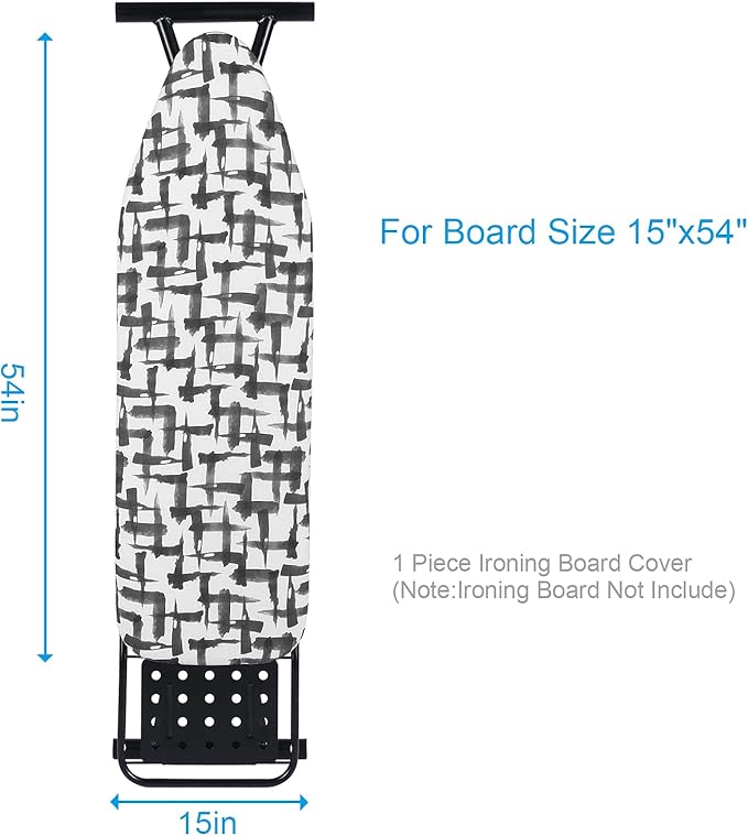 BNDX Ironing Board Cover, 15" x 54" Standard Size Thick Padding with 2" Elastic, Stain Resistant & Durable Scorch, 2 Click Buckles for Smooth Iron and Easy Installation