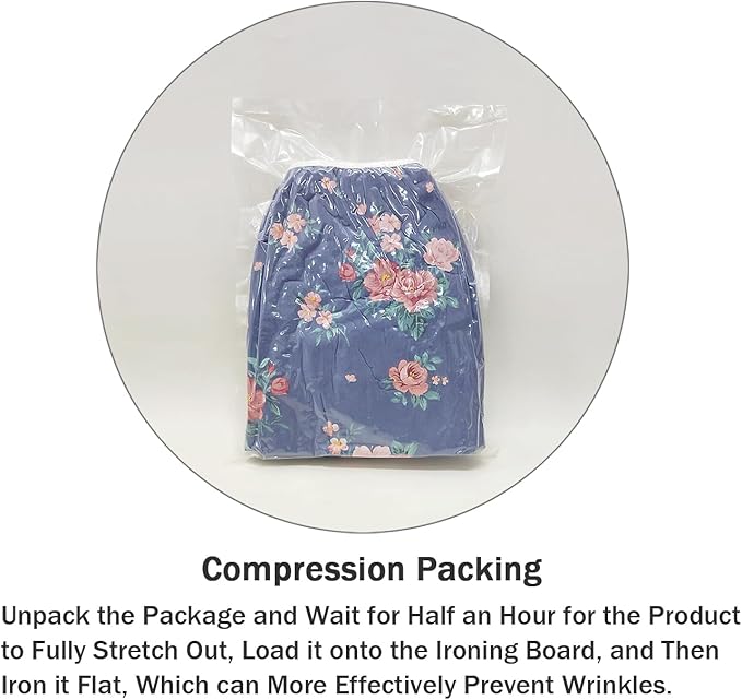Ironing Board Cover and Pad Standard Size 15" x 54",3 Pairs of Hook and Loop Fastener Straps,Elastic Edges,Cotton Iron Board Cover with Scorch Resistant Thick Padding (Blue+Flowers)