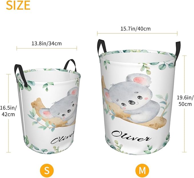 Personalized Koalas Laundry Basket For Baby Kids Boys Girls Adult Custom Hamper Basket With Name For Bathroom Bedrooms Collapsible Baby Laundry Basket, Dirty Clothes Hamper With Handles