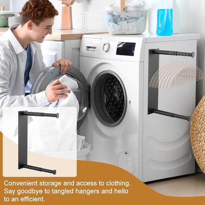 Magnetic Hanger Holder for Laundry Room, Extendable Hanger Stacker, Magnetic Hanger Holder for Washing Machine Closet Laundry Room(Color:Black)