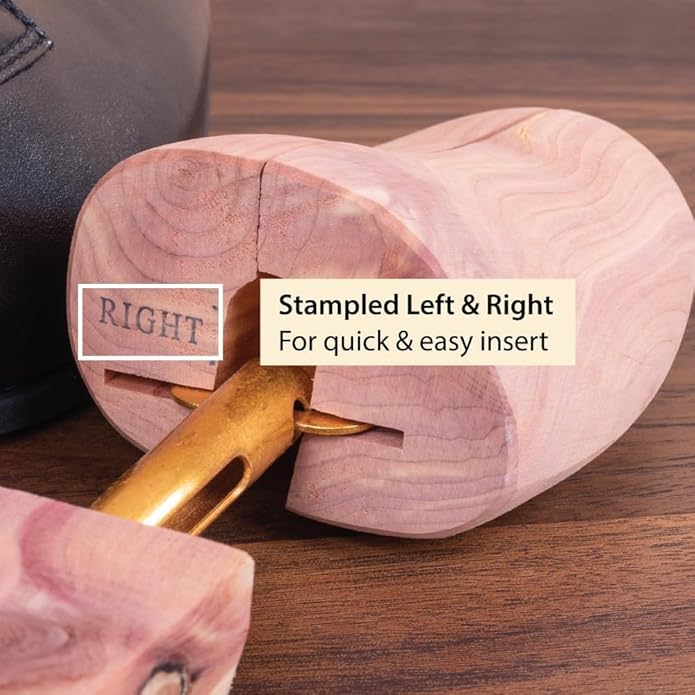FootFitter Cedar Shoe Trees for Men & Women, Split Toe, Wide Heel, Premium Wood Shoe Shaper & Odor Control, USA Cedar (DW29)