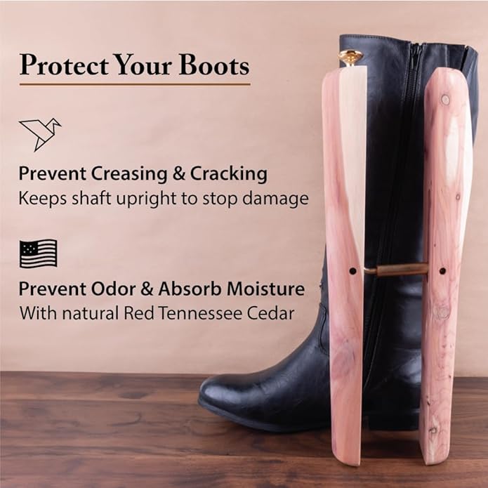 FootFitter Cedar Boot Tree Shaft Shaper, Reduce Creases & Maintain Shape, Unisex Wooden Boot Inserts, USA Aromatic Cedar