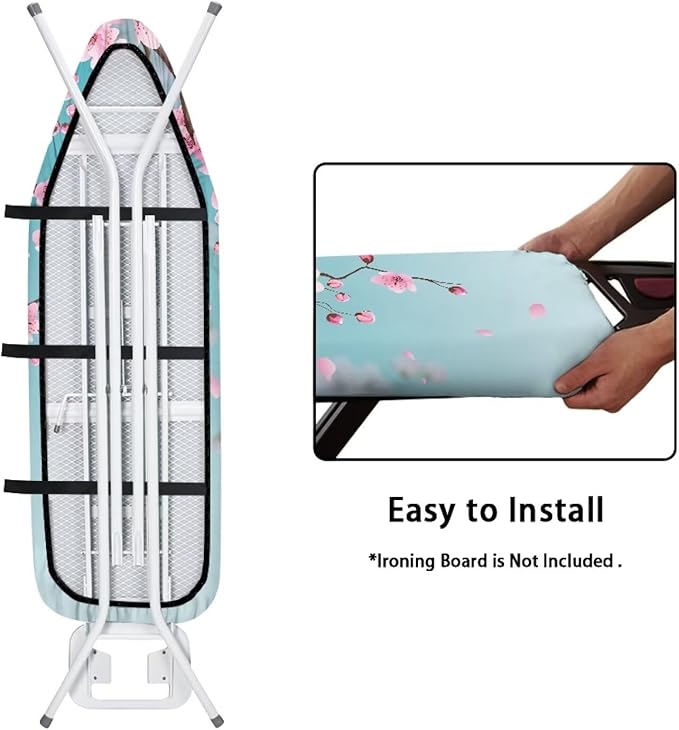 Flashideas Pink Floral Iron Board Cover Standard Size Ironing Board Cover with Elastic Edges Home Decoration Table Top Ironing Board Cover and Pad 15x54