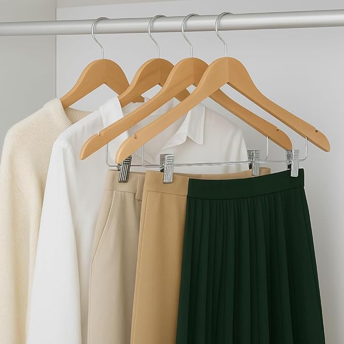 US TECH Heavy Duty Plastic Hangers with Adjustable Clips 10 Pack | Non Slip, Slim Design with Anti Rust Hook | Thin Hangers Space Saving for Closet | Ganchos de Ropa for Coat, Shirt, Suit, Pants