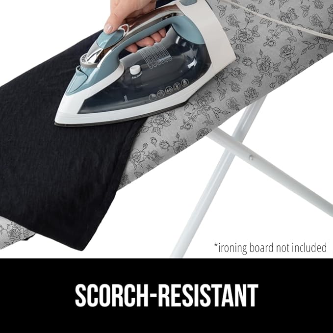 GORILLA GRIP The Original Ironing Board Cover and Pad, Silicone Coating, Thick Scorch Resistant Padding, Heavy Duty Iron Covers Standard Boards, Hook and Loop Fastener Strap, Gray Floral, 15x54