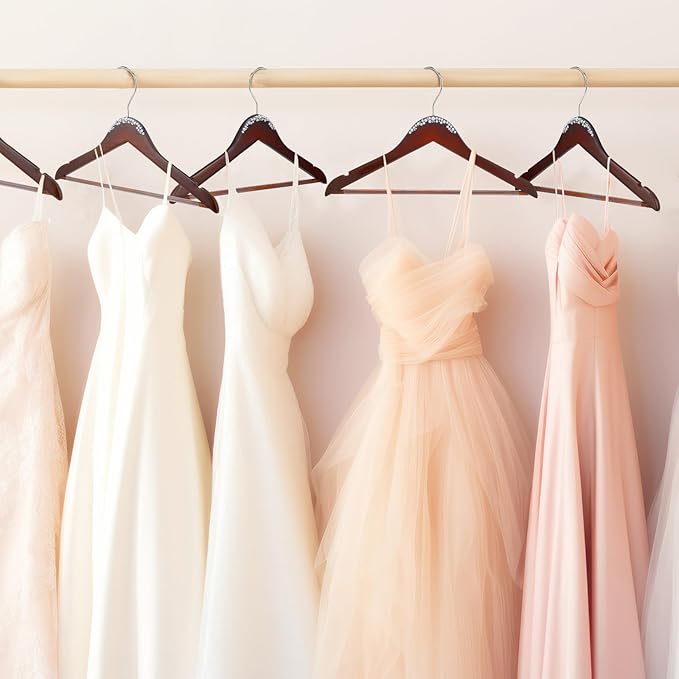 5 Pcs Bridal Dress Hanger Wooden Pearl Wedding Dress Bridal Hanger with Pearl Brown Wooden Wedding Party Gift (Walnutcolor,Stylish)