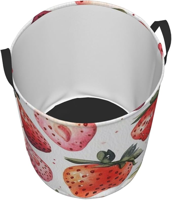 Pink Strawberry Print Laundry Basket For Storage Bins Gift Baskets Bedroom Clothes Hamper