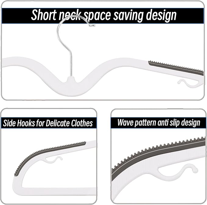 Short Neck Plastic Hangers, Heavy Duty Clothes Hangers Pants Hangers Non Slip 360° Swivel Hook, Space Saving Closet Organizer for Shirts, Coats, Pants (10Pack Grey)