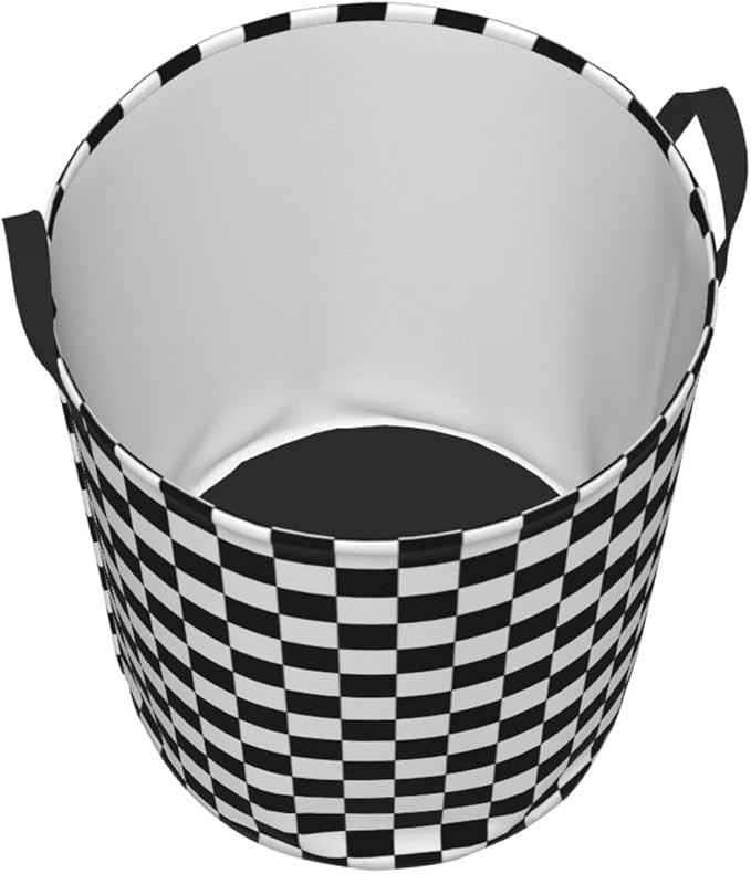 Laundry Basket Black White Checkered Decor - Waterproof Laundry Hamper Race Car Room Decor Collapsible Laundry Baskets With Handles - Toy/Clothes Storage Basket For Home Bedroom Bathroom Decor