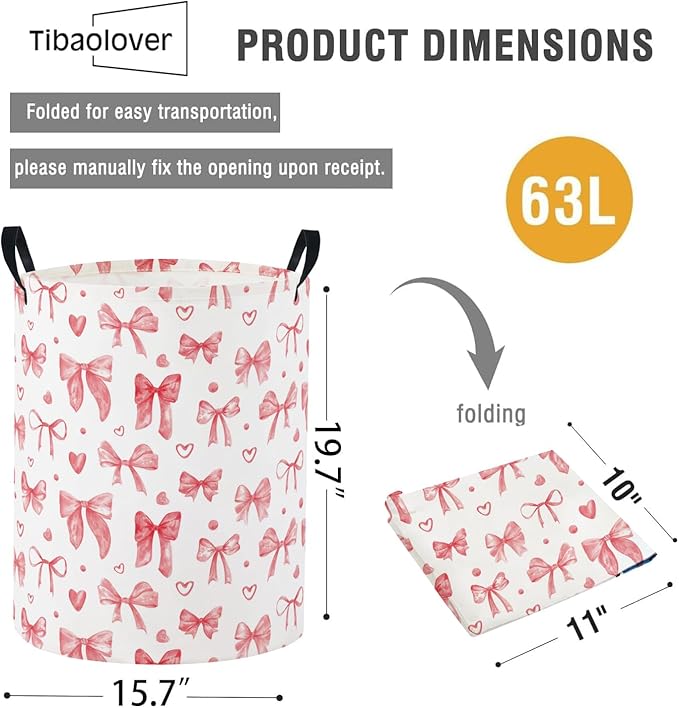 Baby Laundry Basket Baby Nursery Hamper Kids Laundry Basket Toy Storage Bin for Boys Room Decor Gift Baskets for Bedroom Bathroom(Heart Bowknot)