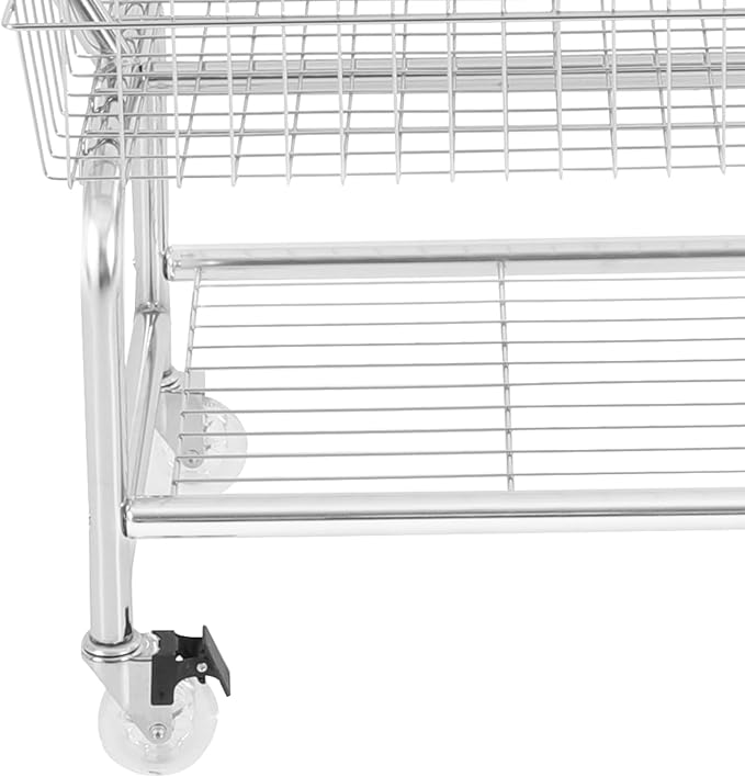 Laundry Cart,Steel Wire Laundry Cart,Laundry Basket With Wheels,Commercial Laundry Basket Cart Heavy Duty with Rod Rack 19.69x15.75x70.87in (D)