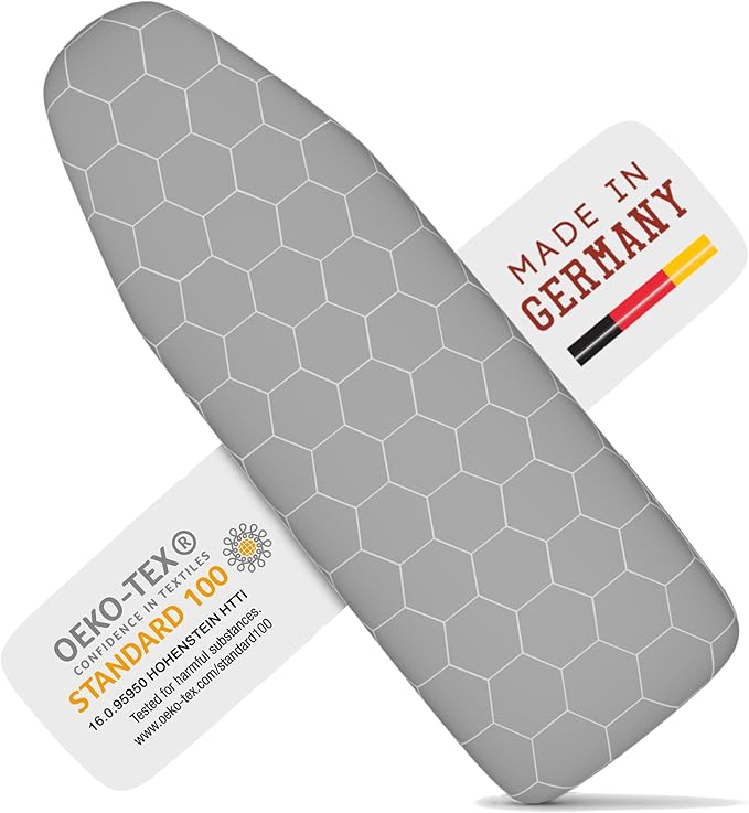Ironing Board Cover and Pad 15x54 - Made in Germany Iron Board Cover with Heat Reflective Aluminum Coating and Padding- Heavy Duty Iron Board Cotton Cover with Elastic Drawstring Stretch Fit