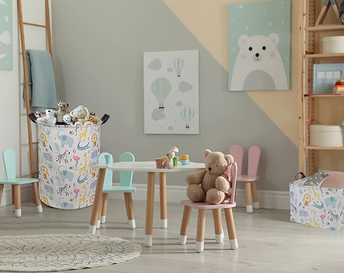 HIYAGON Baby Laundry Basket Baby Hamper for Nursery Boy and Girl Cute Kids Toy Storage Basket Organizer Bins Safari Animal Room Decor(Colorful Animals)