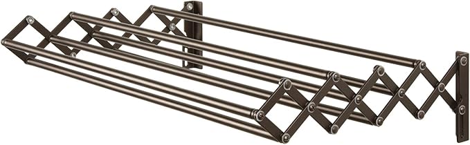 mDesign Steel Wall Mount Accordion Expandable Retractable Clothes Air Drying Rack - 8 Bars for Hanging Garments - Mounted Organizer for Laundry/Utility Room, Bathroom, Garage, Bardo Collection, Bronze
