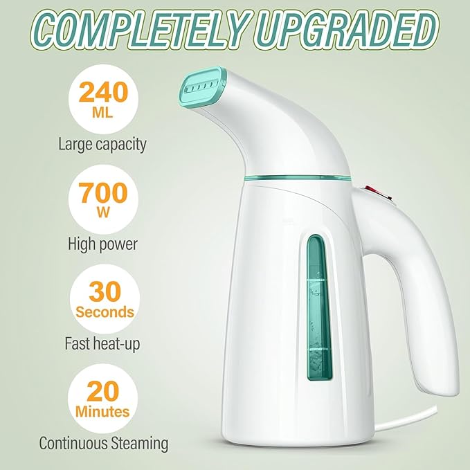 OGHom Steamer for Clothes, Portable Handheld Clothing Garment Steamer, 240ml Large Capacity 700W Travel Steam Iron 30 Second Fast Heat Up (Cyan)