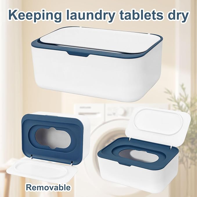 Dryer Sheet Holder, Laundry Dryer Sheet Container With Lid Dryer Sheet Dispenser Organizer Basket, Fabric Softener Sheet Storage Box for Laundry Room Washer Organization (Blue)
