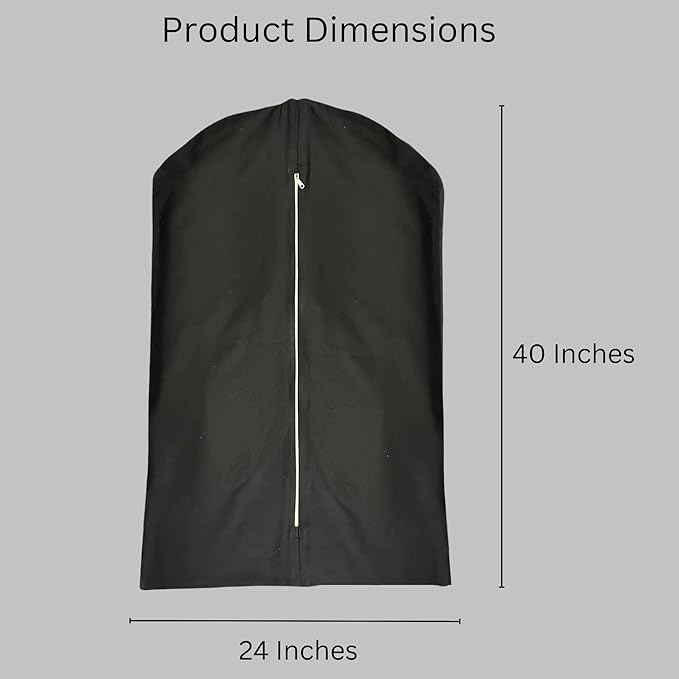 Premium 100% Cotton Garment Bags – 40" Black Canvas Suit Cover with YKK Zipper – Breathable, Dust-Proof Storage for Suits, Coats, Dresses, Jackets & Travel/Closet Use