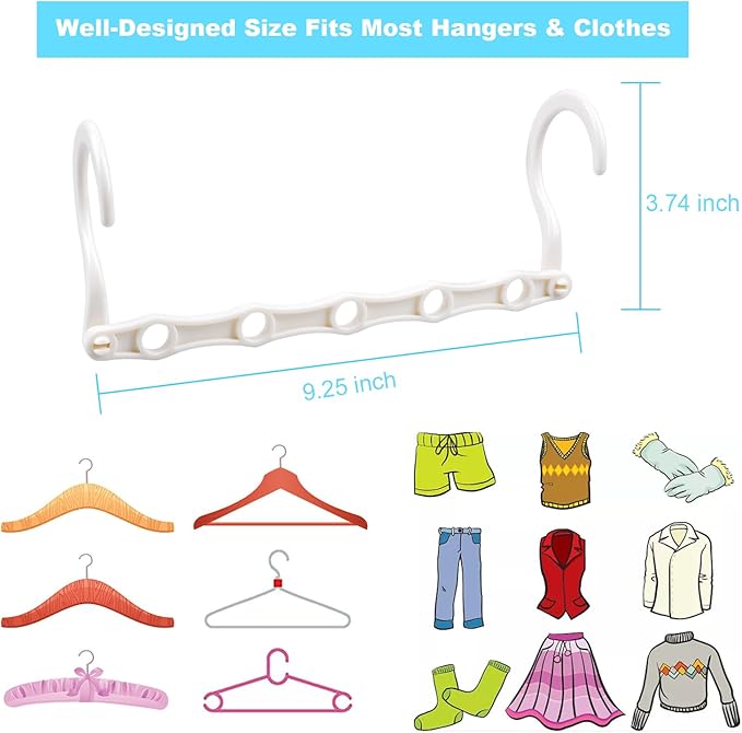 DUCOO 10 PCS Space Saving Hangers, 5-Hole Magic Hangers - Sturdy Plastic Hanger, Closet Organizers for Clothes Storage, College Dorm Essentials, Home Organization (White)