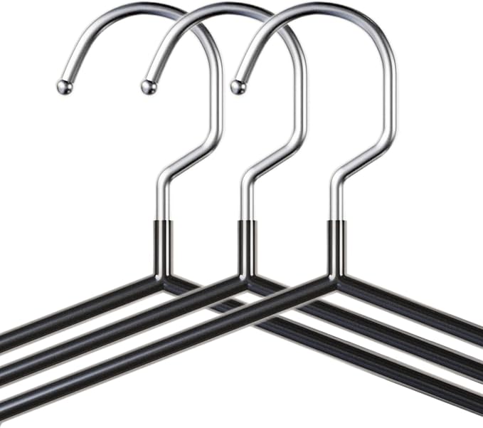 Metal Hangers Non-Slip Suit Coat Hangers Chrome and Black Friction, Metal Clothes Hanger with Rubber Coating, 16 Inches Wide, Set of 20 (Black)