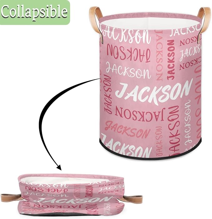 Custom Name Large Laundry-Basket for Kids-Boys-Girls, Personalized Foldable Waterproof Laundry Hamper Dirty Clothes Toys Storage Bin with Handles,Pink 3