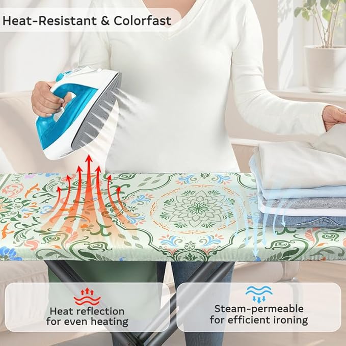 FIOBEE Ironing Board Cover and Pad Extra Thick Iron Board Pad with Heat-Resistant Mesh Padded Iron Board Covers Adjustable Buckle & Elastic Edges for 15x54 Standard Size Ironing Board, Sage Green