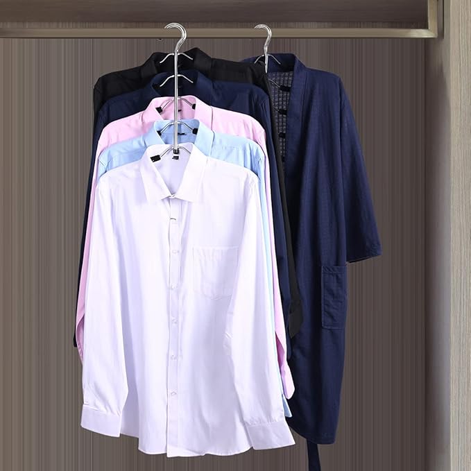 2 Pack 5 in 1 Metal Sweater Hangers Non Slip Stainless Steel Shirt Hangers Multi Layers Wardrobe Clothes Rack Heavy Duty Metal Space Saver Shirt Blouse Hanger Closet Storage Organizer