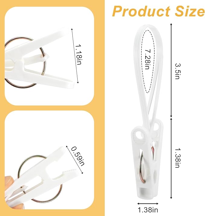 120 Pack Multi-Purpose Laundry Hooks Hanging Clips Bulk with Plastic Rope Hanger Clips for Baby Clothes Closet Organizer for Pants Hat Sock Boot Bra Towel Bathroom Wardrobe Kitchen White