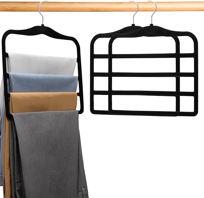 Closet Organizers and Storage,2 Pack Pants Hangers Space Saving,Velvet Hangers, Dorm Room Essentials for College Students Girls Boys Guys,Non Slip Organization and Storage Scarf Jeans Hangers
