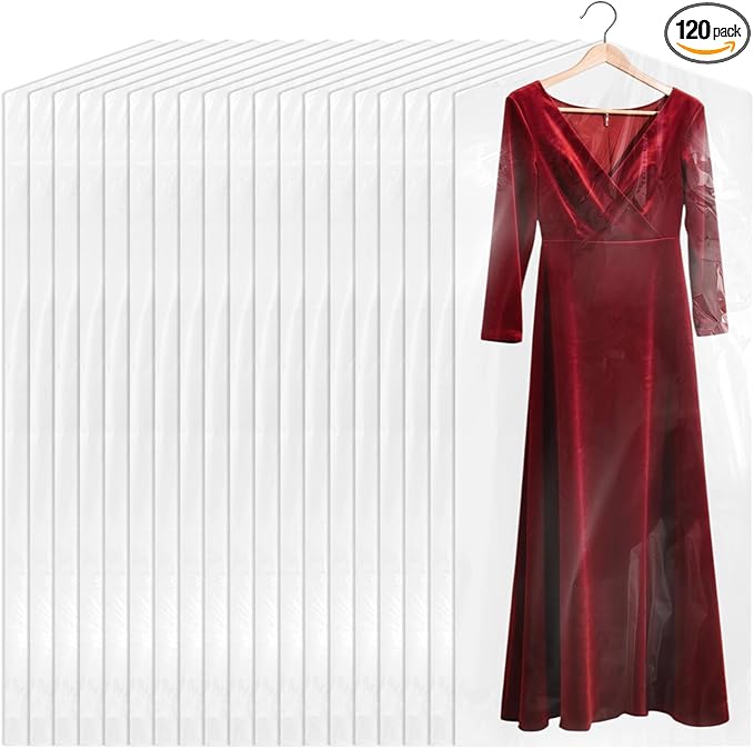120 Pack Dry Cleaning Bags, 59 Inch Dry Cleaner Bags Plastic Clear Garment Bags for Hanging Clothes Storage Bag for Long Dress Gown Coat