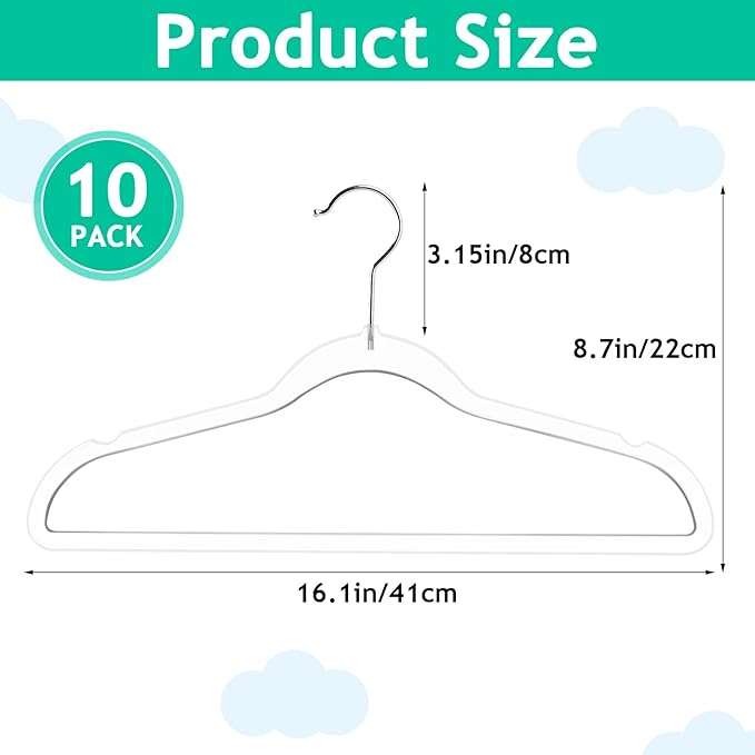 10 Pack Clear Plastic Hangers, 16.1 Inch Heavy Duty Clothes Hangers, Space Saving Clear Acrylic Hanger with 360 Degree Swivel Hook and Notches, Coat Hanger for Clothes Shirts Dresses