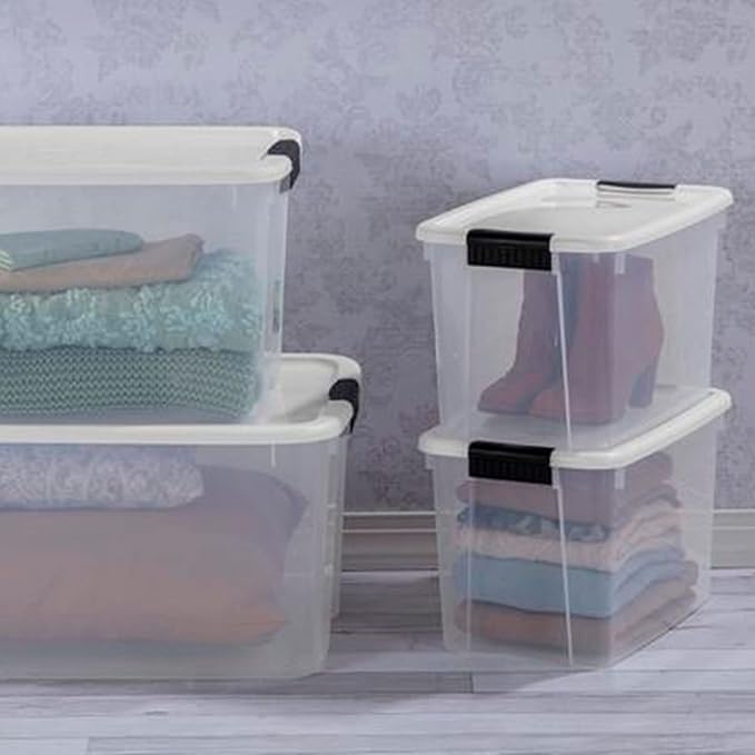 STERILITE 30 QT. ULTRA-LATCH STORAGE BOX WITH WHITE LID AND CLEAR BASE 12-PACK 12 X