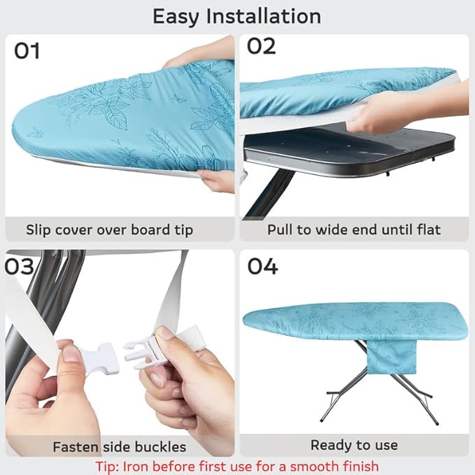 FIOBEE Ironing Board Cover and Pad Extra Thick Iron Board Pad with Heat-Resistant Mesh Padded Iron Board Covers Adjustable Buckle & Elastic Edges for 15x54 Standard Size Ironing Board, Teal Green