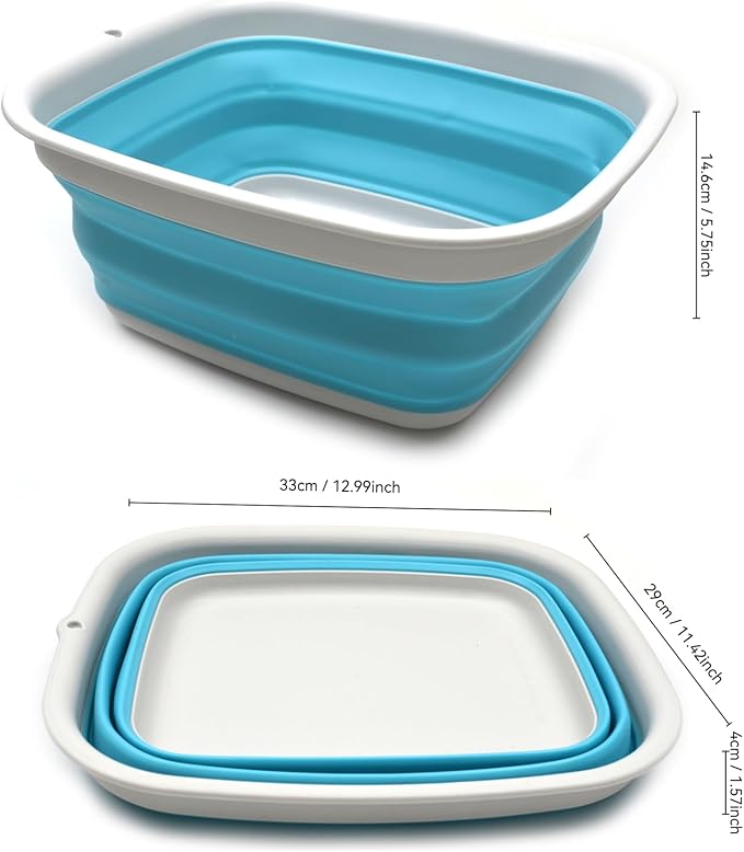 SAMMART 7.7L (2 Gallon) Collapsible Tub - Foldable Dish Tub - Portable Washing Basin - Space Saving Plastic Washtub (Bright Blue, S)